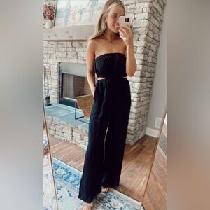 🆕 Faded Floral Skye Black Bandeau Cut Out Jumpsuit SZ SM